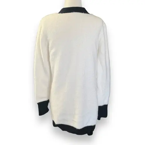 Boston Proper White Black Gold Button Colorblock V Neck Cardigan XS Fuzzy Plush - Image 7