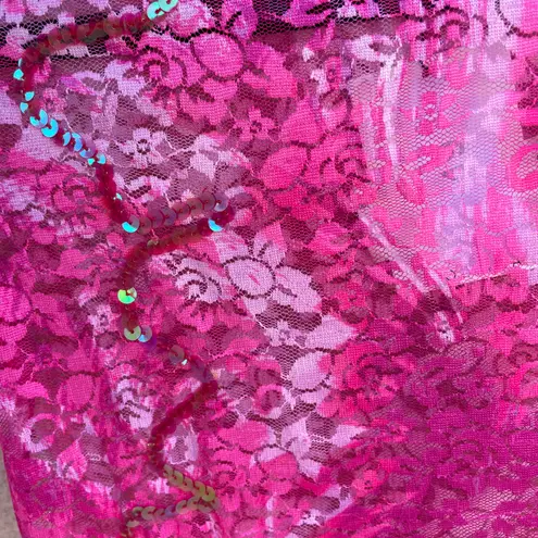 Collina Strada Sequin Cardio Lace Shrunken T-shirt Hot Pink Butterflies size S