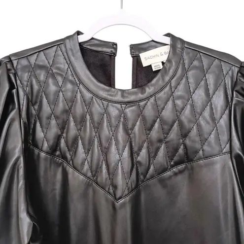 SACHIN + BABI Faux Leather Short Sleeve Shift Mini Dress Crew Neck Black Size XL/16 New