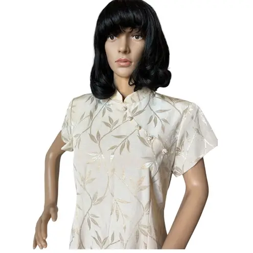 NWT 1990s J.R. Nites Jacquard Qipao Sheath Dress Ivory Floral Petites 10 NWT Size 10P