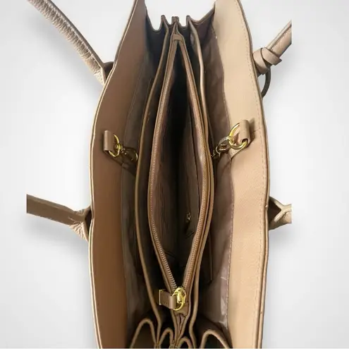 joy & iman Leather Camel Large Tote Bag W/ Multiple Compartments | NWOT