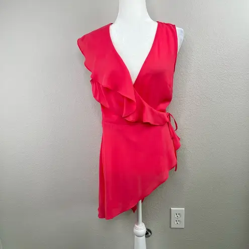 BCBGMAXAZRIA  Coral Pink Asymmetric Peplum Wrap Top Size Small NWT