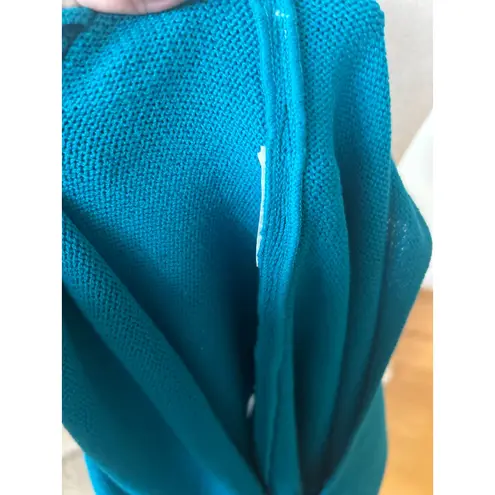 St. John Teal Blue Square Neck Flutter Sleeve Santana Knit Top