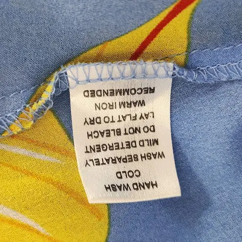 Joy Joy  Blue and Yellow Tropical Print Dolman Sleeve Blouse Size Medium