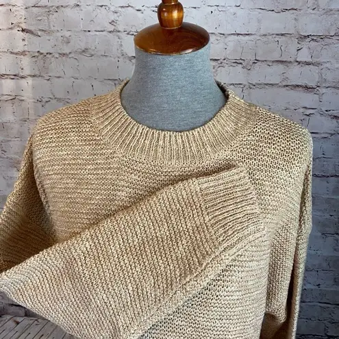 Lush Clothing Lush Womens Taupe Long Sleeve Open Knit Acrylic Cotton Pullover Sweater Medium