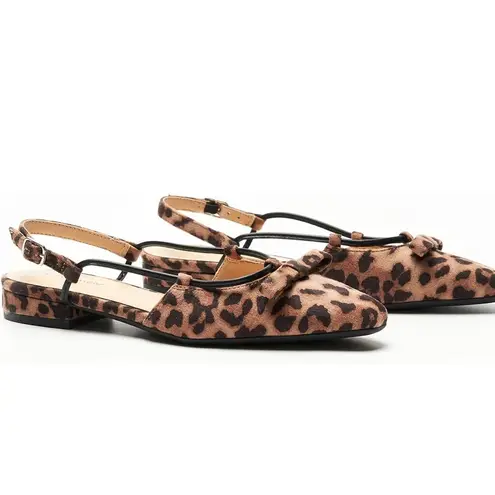 Caparros NWT C.Paravano Leopard Slingback Flats Bowknot Memory Foam Insole 38.5