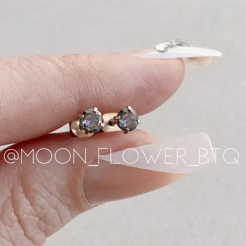 Tiny Rose Gold Rainbow CZ Flat Back Earrings Pink