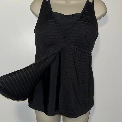 Free Country Black Tankini Swim Top Layered Design w Stripes Women’s 1X 16 - 18