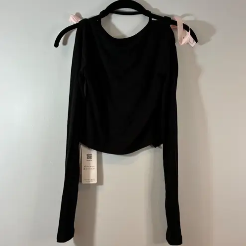 NWT Dazy Cold Shoulder Top Long Sleeve Pink Bows Black Blouse Casual Y2K Size M Size M