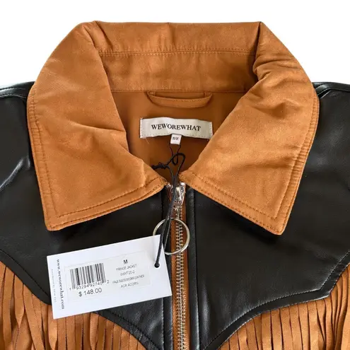 We Wore What Fringe Western Faux Suede Jacket Acorn Brown and Black Medium NWT