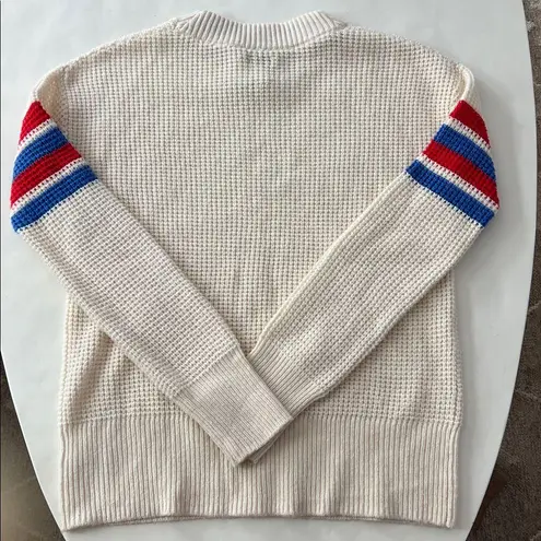 FAHERTY Throwback Stripe Organic Cotton & Cashmere Sweater XS $148 White