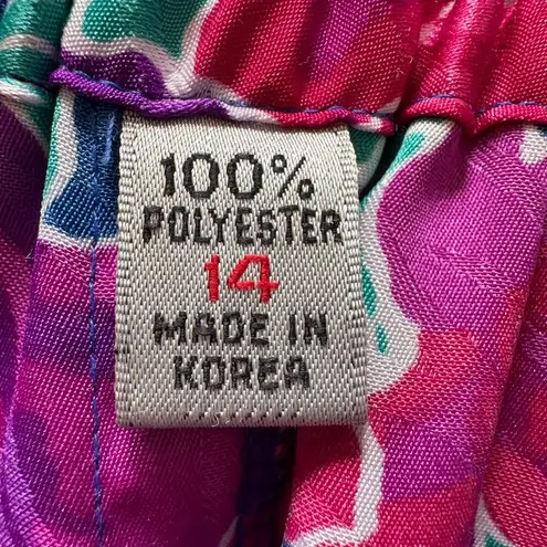 Vintage Floral Midi Skirt Size L Bright 80s Elastic Waist Pleated Front Size L