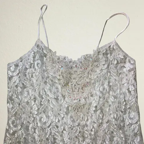 Vintage Cinema Etoile sheer lace camisole lingerie top with sequins and pearls White Size M