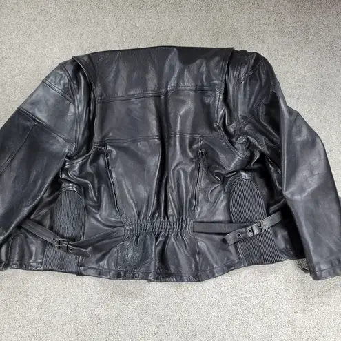 Womens Leather Motorcycle Jacket 3XL Black Vented Gusset Zip Up Biker Riding Size undefined