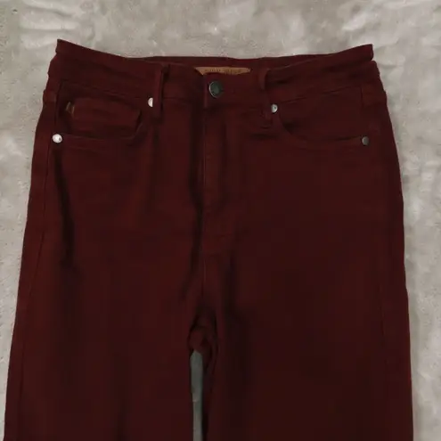 Judy Blue Jeans Womens 7/28 Oxblood High Waist Tummy Control Wide Crop Stretch