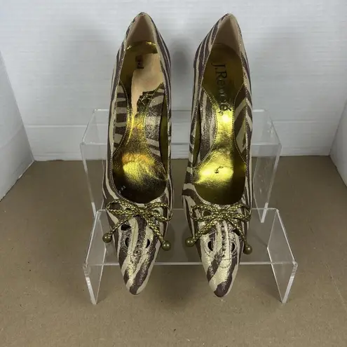 J RENEE' Leather Tiger Stripe Copper Shine Stiletto Size 6.5 Gold