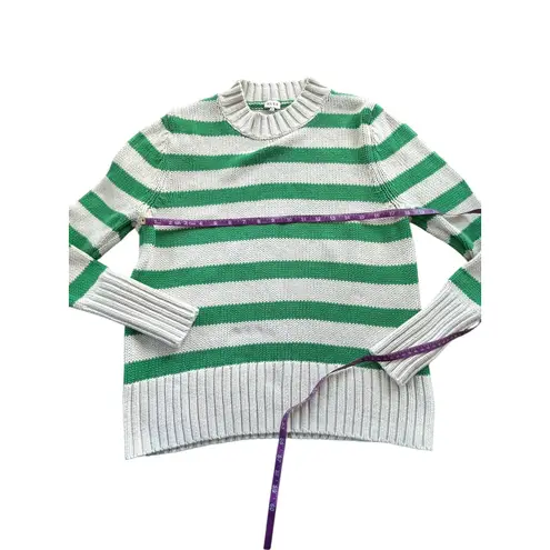 KULE The Cream and Green Tatum Stripe Mock Neck Knit Cotton Sweater Size S