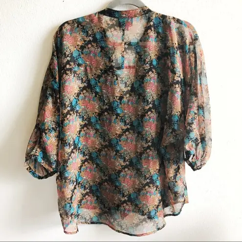 Jeans by Buffalo Buffalo Blouse Floral Ruffled Button Front Top XLP EUC I