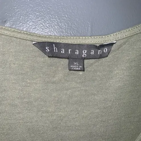 Sharagano Sage Green Linen Blend Short Tie Sleeves V Neck Blouse XL