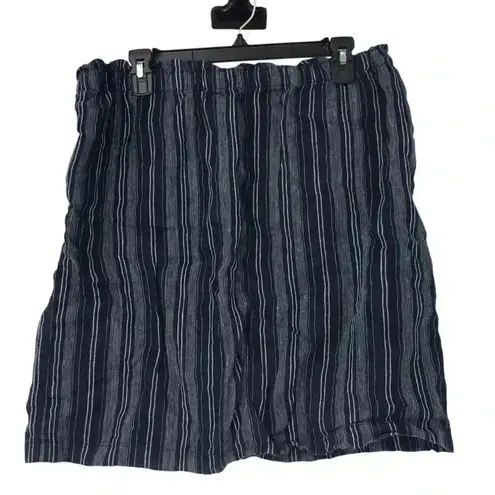 Ellen Tracy SKIRT WOMENS LARGE 100% LINEN PAPERBAG WAIST STRIPED SUMMER CASUAL