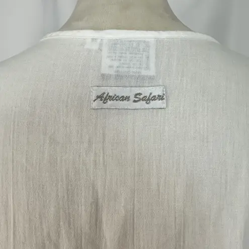 African Safari Embroidered Top Big Five Graphic Print Short Sleeve Women Medium White