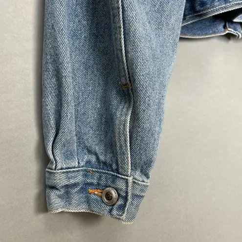 Vintage Jean Jacket Cropped Women Medium Wash Zipper Front Trucker Cotton Denim Blue