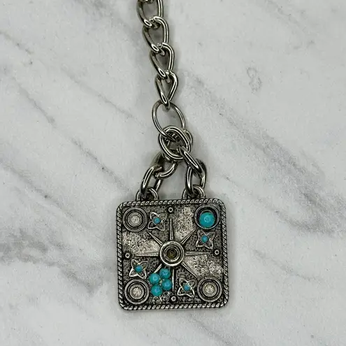 Faux Turquoise Studded Square Silver Chain Link Belt One Size (OS) ✨