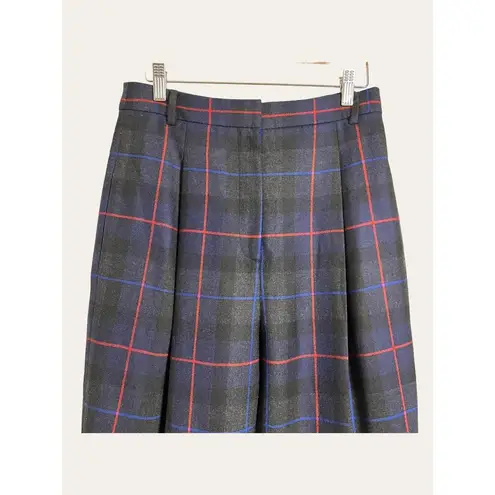 Tibi Navy Blue Plaid Print High Waist Pleated Tapered Leg Trouser Pants Size 4