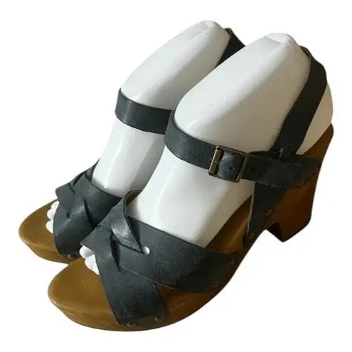 Korks Bagley Platform Cool Grey Leather Studded Chunky Heeled Strappy Sandals 8M Gray Size 8