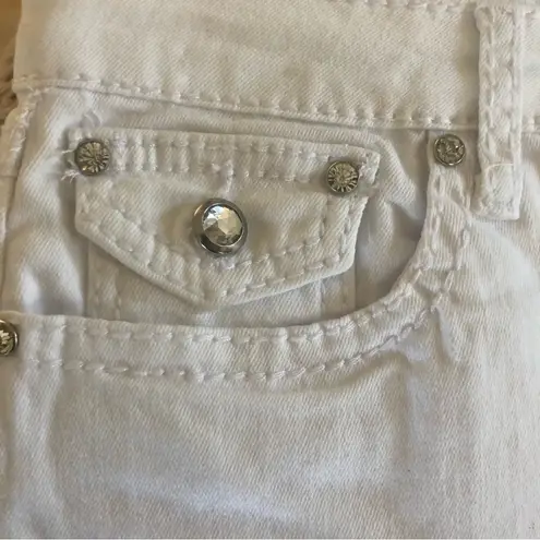Earl Cropped White Jean Sz. 14X18 Cuff Hem Flap Pockets Stretch Rhinestones