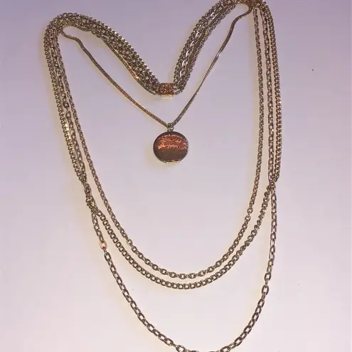 Elegant Vintage Gold Tone Layered Chain With Locket Pendant Necklace