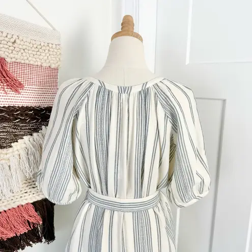 Faherty Dream Cotton Carmel Stripe Gauze Midi Shirt Dress Cream/Blue Sz XS NWT