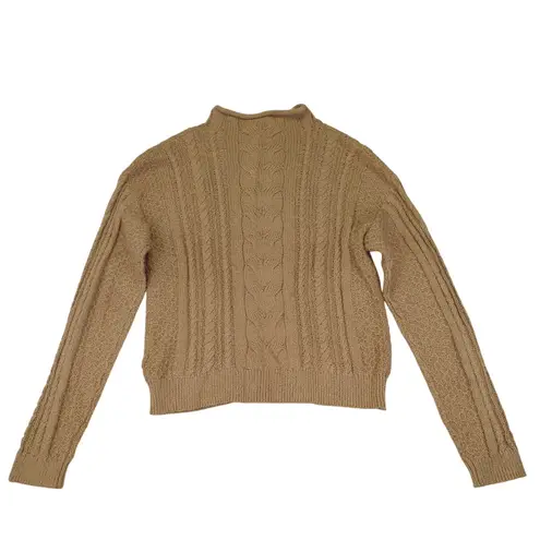 J.Crew Rollneck Cable Knit Mock Neck Pullover Sweater Womens Medium Beige Brown