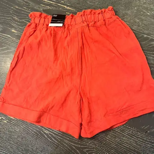 INC Linen Blend High Rise Bermuda Shorts with Tie-Belt, Orange, XS