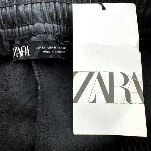 ZARA  Faux Leather Jogger Pants Drawstring Pocket Elastic Waist Black M NWT