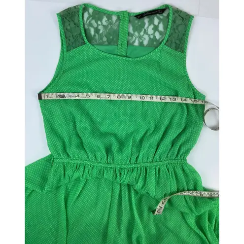 Zara Trafaluc Green Polka Dot Dress Lace Trim Sleeveless Summer Cute Soft &Flowy