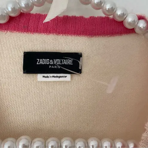 Zadig & Voltaire Gaby Cream Sweater Red Amour Wool Cashmere size Small NWOTS