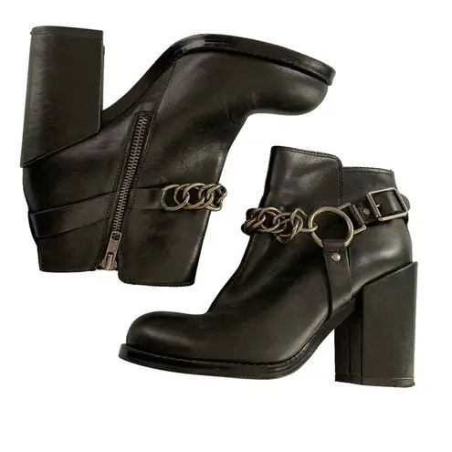 Ash Leather Ankle Moto Boots Heels Chains 6.5