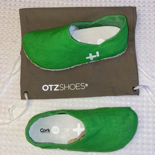 36.5 NEW! OTZ Canvas Linen Slip Ons Size .5 GREEN Shoes Flats