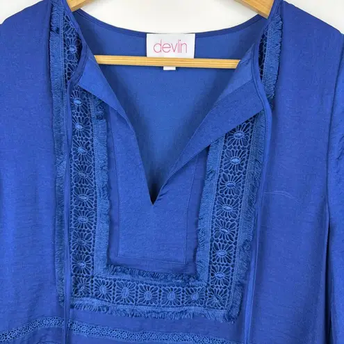 Devlin  Womens Embroidered Bell Sleeve Tunic Top in Blue Sz XS Boho Peasant Flowy - Image 4