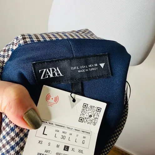 ZARA  Brown and Navy Houndstooth Sleeveless Mini Dress