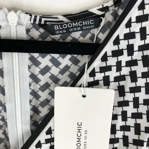 Bloomchic Geometric Contrast Dolman Sleeve Pocket Belted Jumpsuit Black 14-16