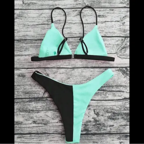 Boutique Aqua & Black, Color-Block, Bikini Set