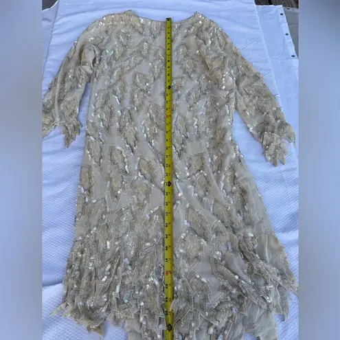 Elegant Women's Wedding Dress with Gold Embellishments Size L