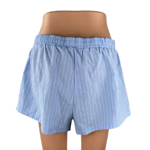 Edikted NEW Women Blue Stripe High Rise Elastic Waist Lounge Boxer Mini Shorts L