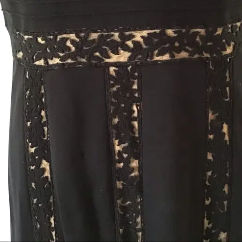 Tadashi Shoji Black Pintuck Jersey and Lace Dress