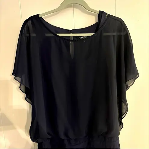 XScape JOANNA CHER NAVY BLUE SIZE 4 CHIFFON TOP LINED BLOUSY. FITTED BOTTOM
