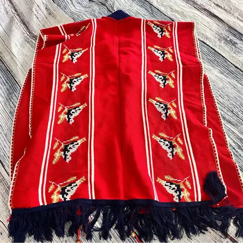 Vintage Red Fringed Women's Poncho Shawl Vest Size undefined