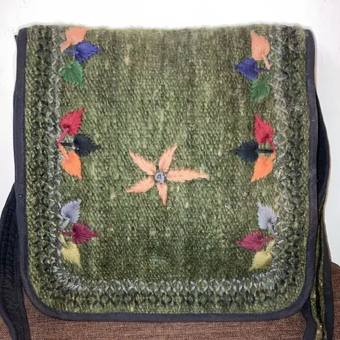 Green Wool Embroidery Crossbody Purse Made in Guatemala