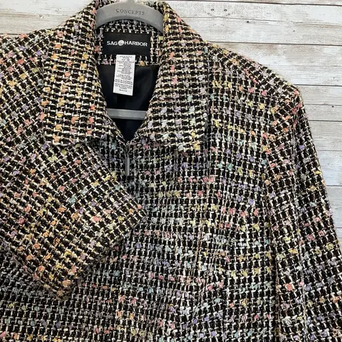 Vintage Sag Harbor Womens 18 Blazer Tweed Pastel Confetti Jacket Full Zip Black